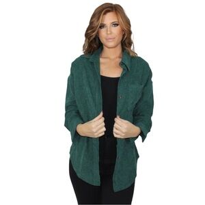Women’s Emerald Green Corduroy Button Down Shirt